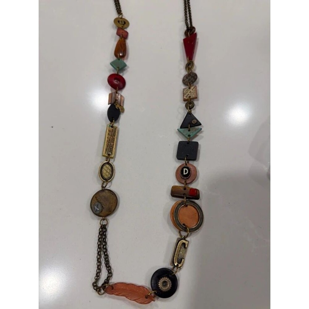 Style Funky Newsprint Letters Typewriter Bead Statement Necklace Antique Bronze